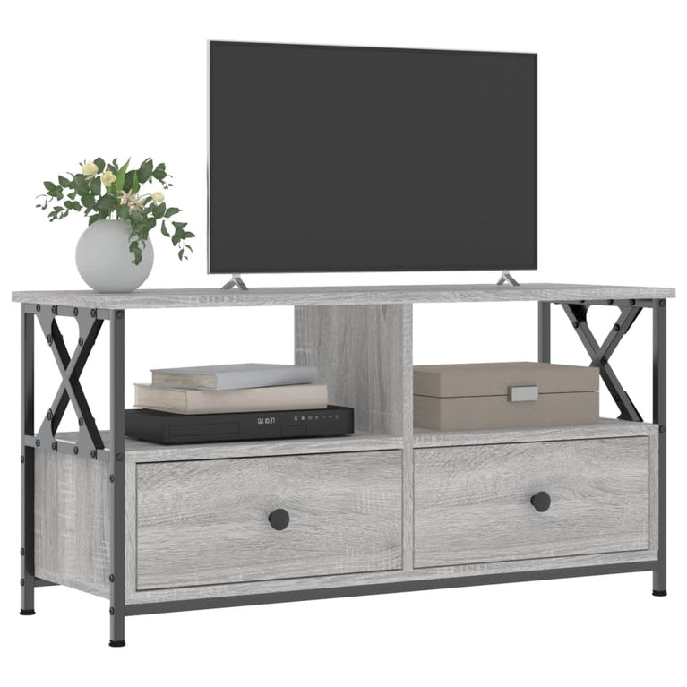 Tv-meubel 90x33x45 cm bewerkt hout grijs sonoma eikenkleurig MeubelReus