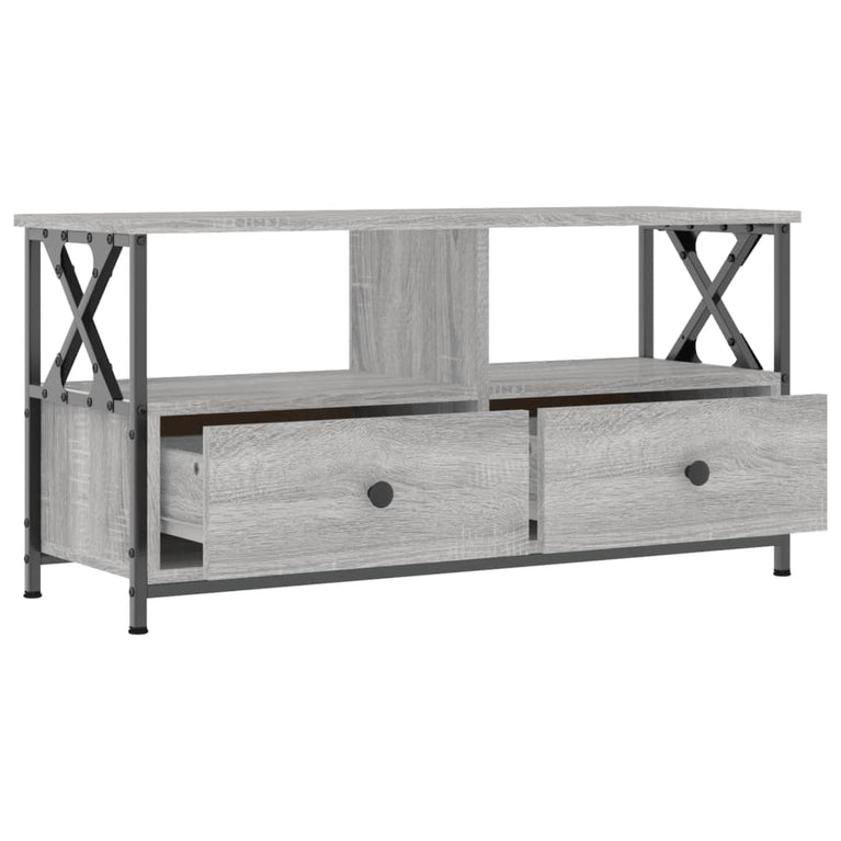 Tv-meubel 90x33x45 cm bewerkt hout grijs sonoma eikenkleurig MeubelReus