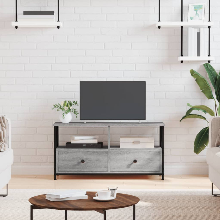 Tv-meubel 90x33x45 cm bewerkt hout grijs sonoma eikenkleurig MeubelReus