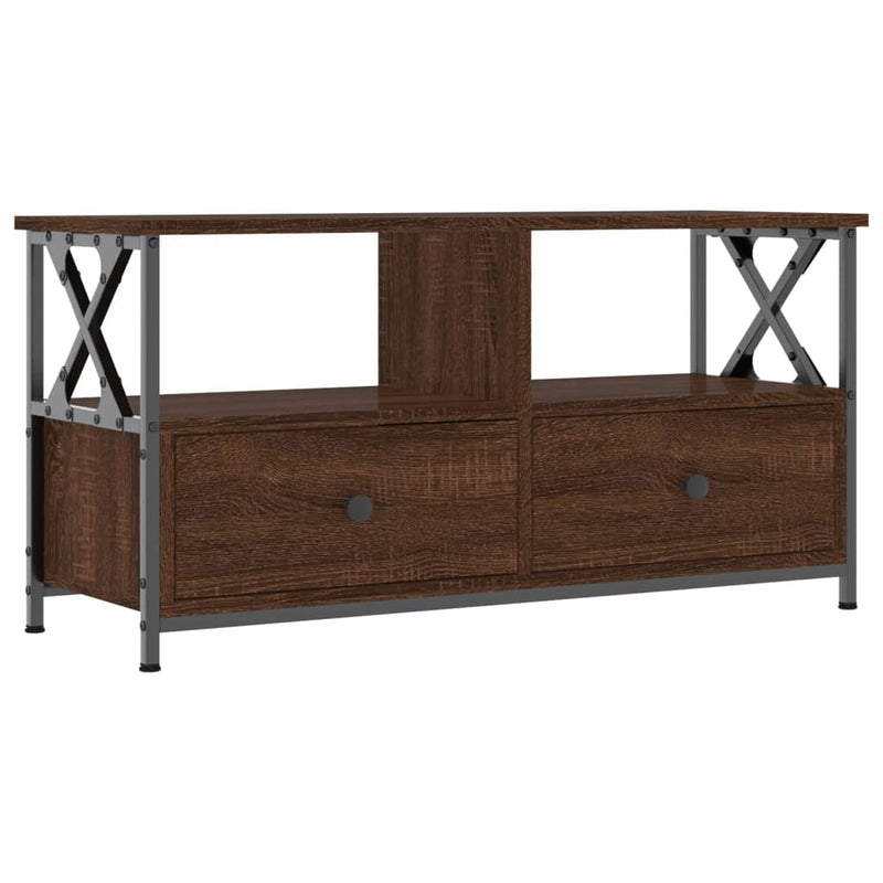 Tv-meubel 90x33x45 cm bewerkt hout en ijzer bruin eikenkleur MeubelReus