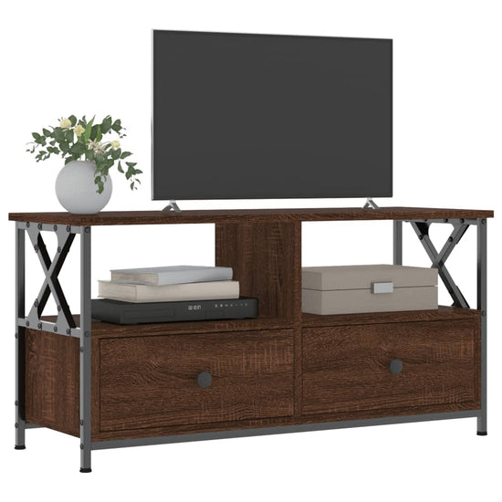 Tv-meubel 90x33x45 cm bewerkt hout en ijzer bruin eikenkleur MeubelReus