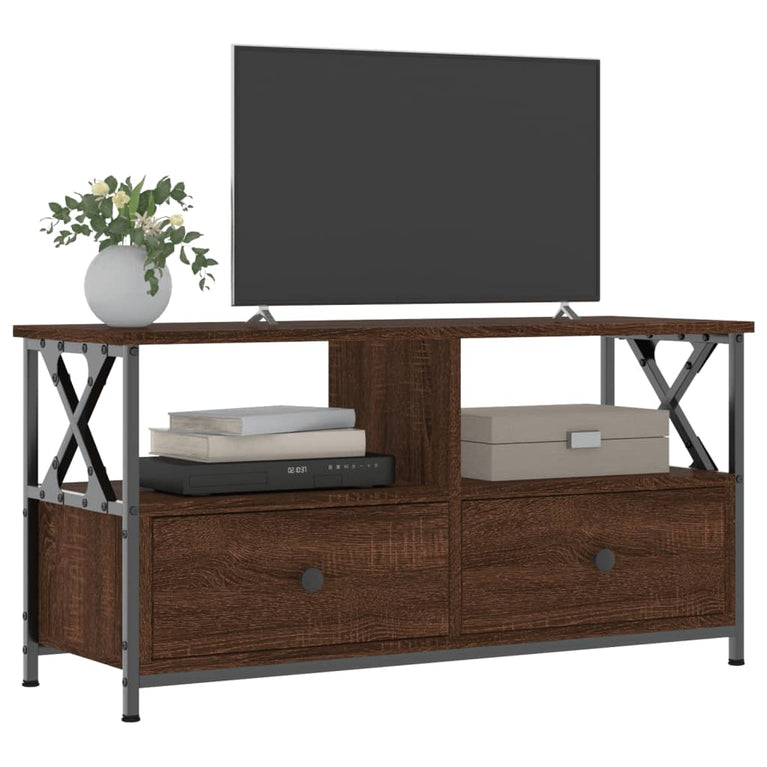 Tv-meubel 90x33x45 cm bewerkt hout en ijzer bruin eikenkleur MeubelReus