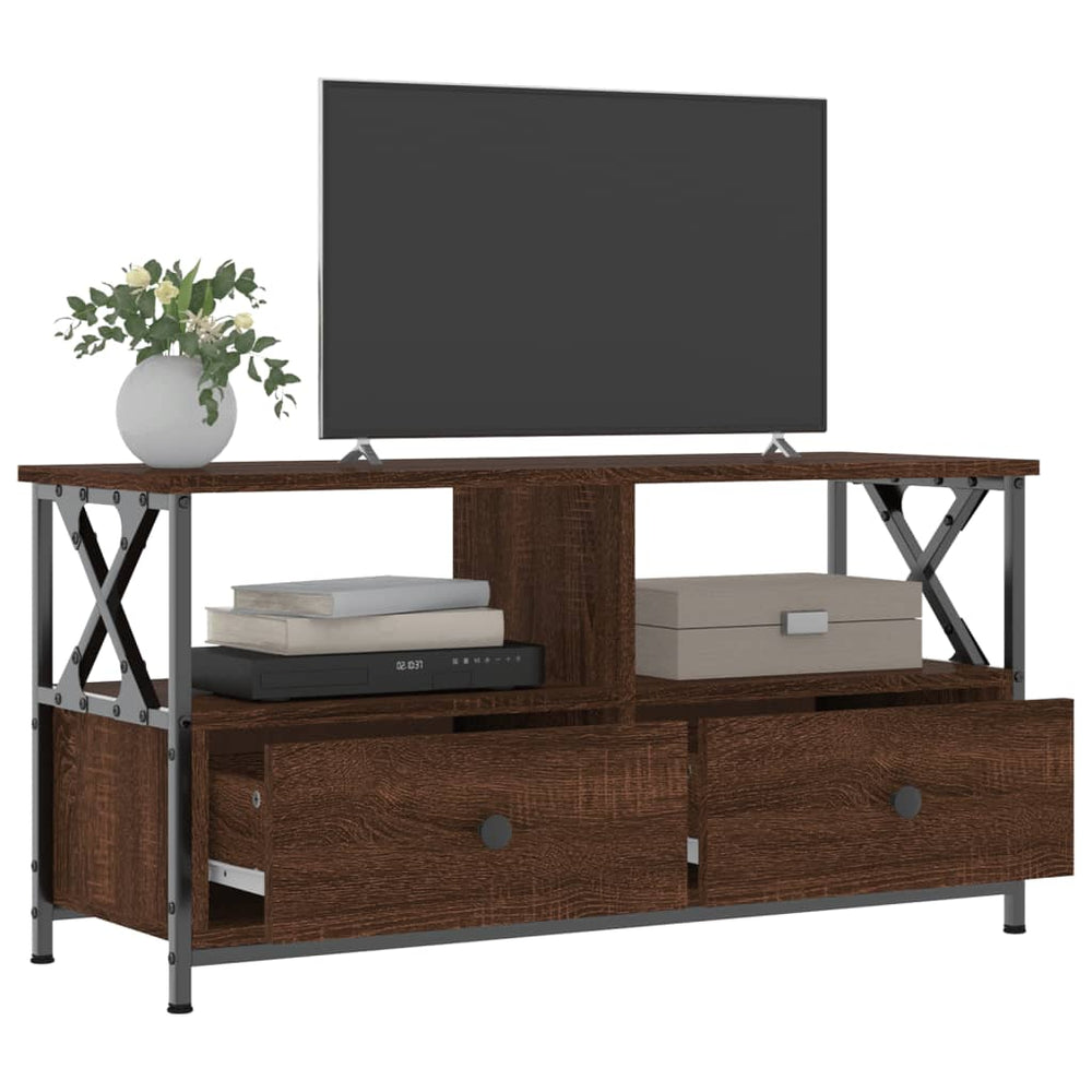 Tv-meubel 90x33x45 cm bewerkt hout en ijzer bruin eikenkleur MeubelReus