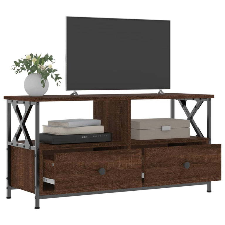 Tv-meubel 90x33x45 cm bewerkt hout en ijzer bruin eikenkleur MeubelReus