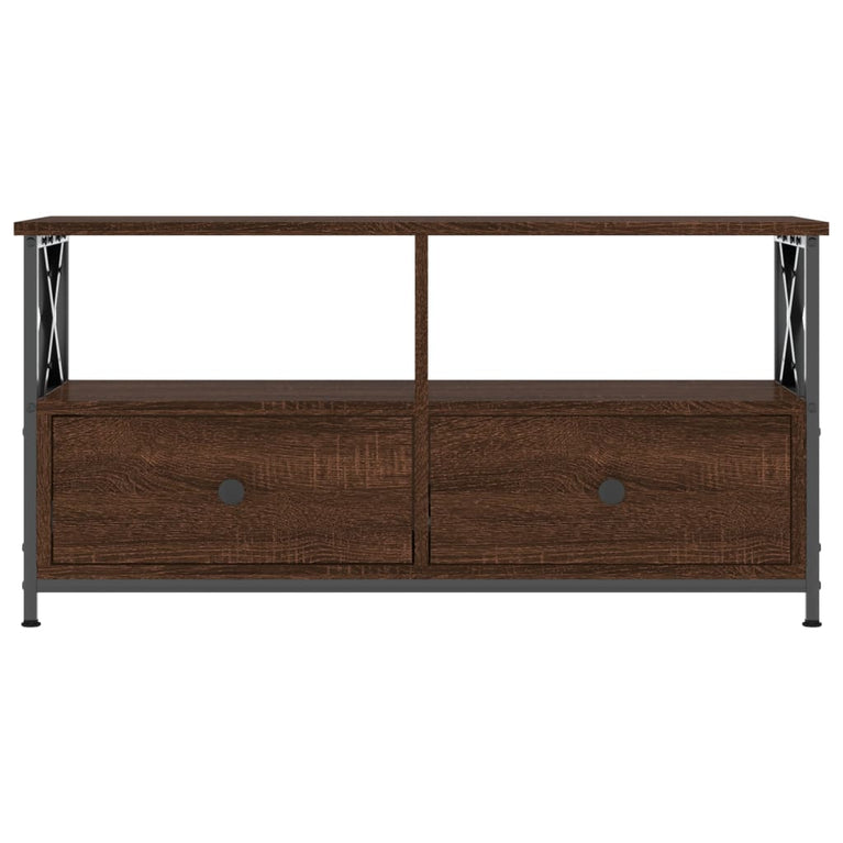 Tv-meubel 90x33x45 cm bewerkt hout en ijzer bruin eikenkleur MeubelReus