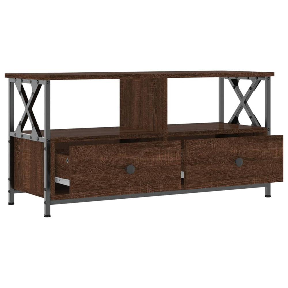 Tv-meubel 90x33x45 cm bewerkt hout en ijzer bruin eikenkleur MeubelReus