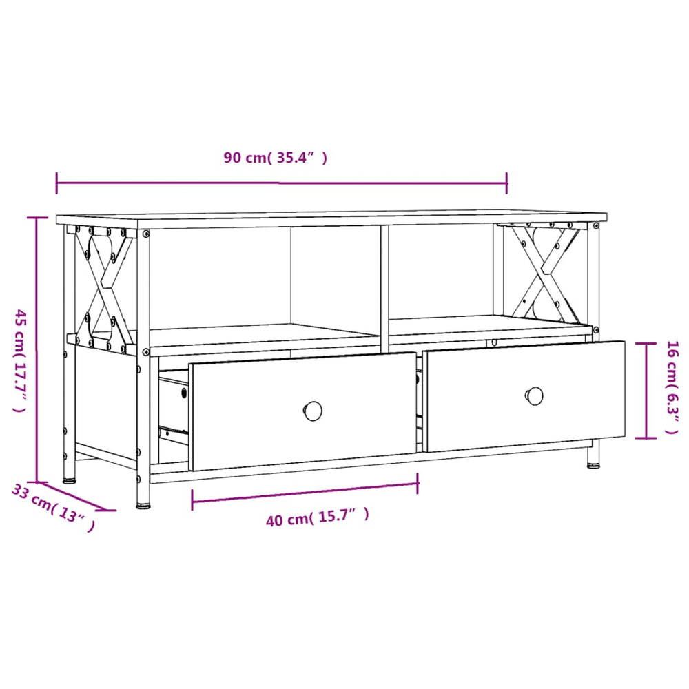 Tv-meubel 90x33x45 cm bewerkt hout en ijzer bruin eikenkleur MeubelReus