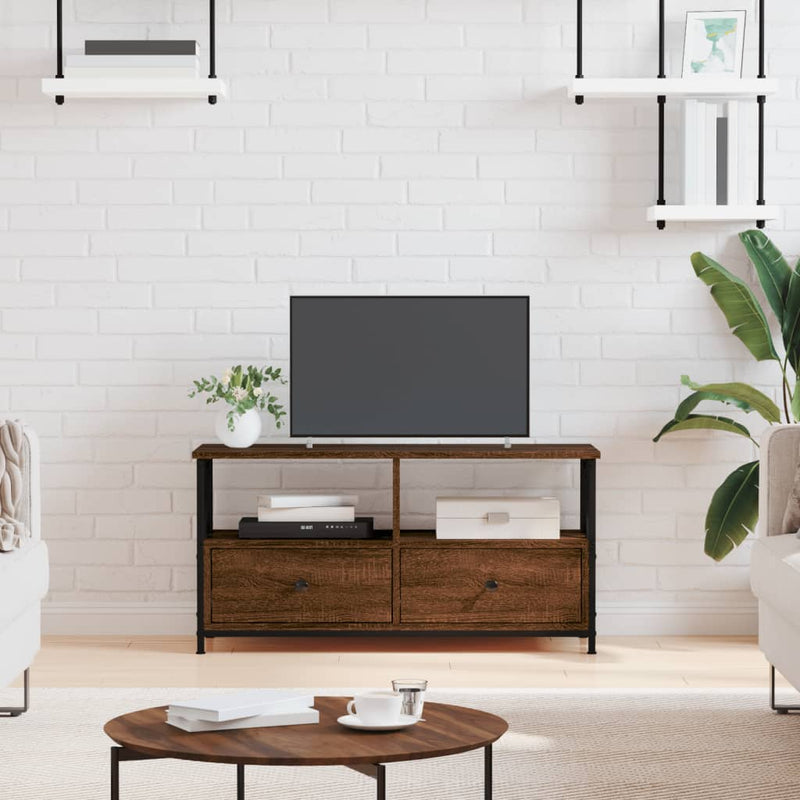 Tv-meubel 90x33x45 cm bewerkt hout en ijzer bruin eikenkleur MeubelReus