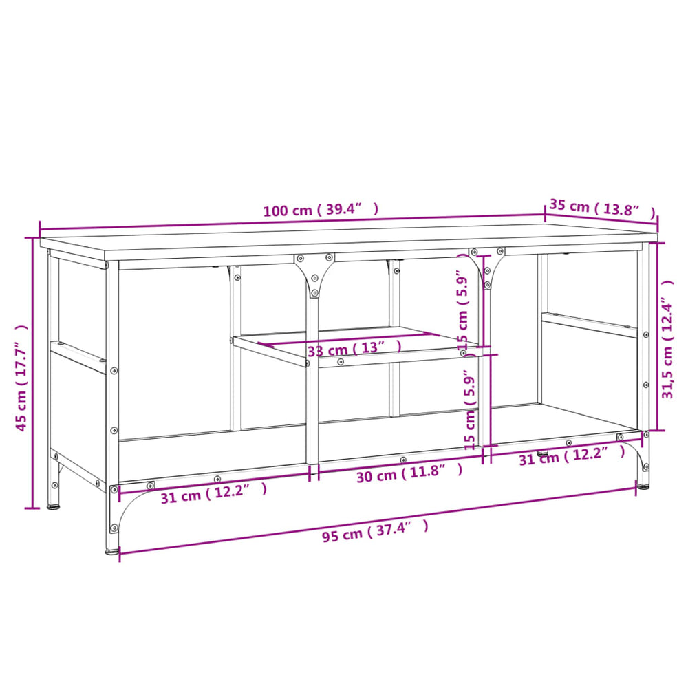 Tv-meubel 100x35x45 cm bewerkt hout en ijzer grijs sonoma eiken MeubelReus