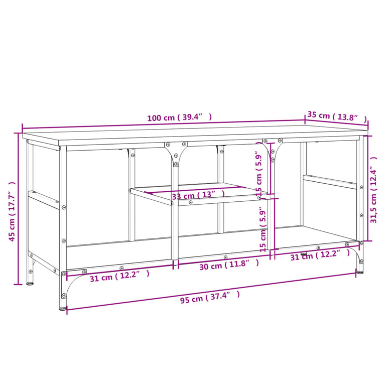 Tv-meubel 100x35x45 cm bewerkt hout en ijzer grijs sonoma eiken MeubelReus
