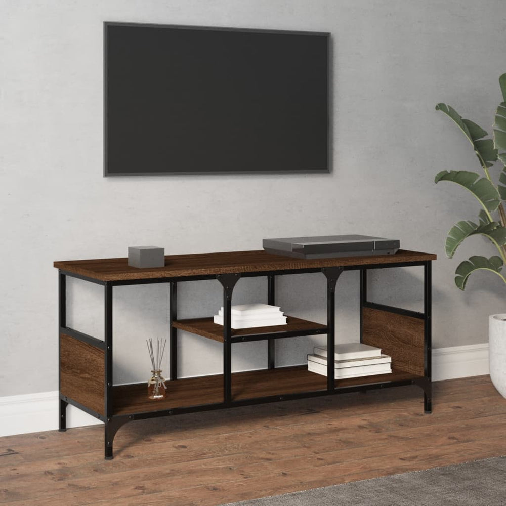Tv-meubel 100x35x45 cm bewerkt hout en ijzer bruin eikenkleur MeubelReus