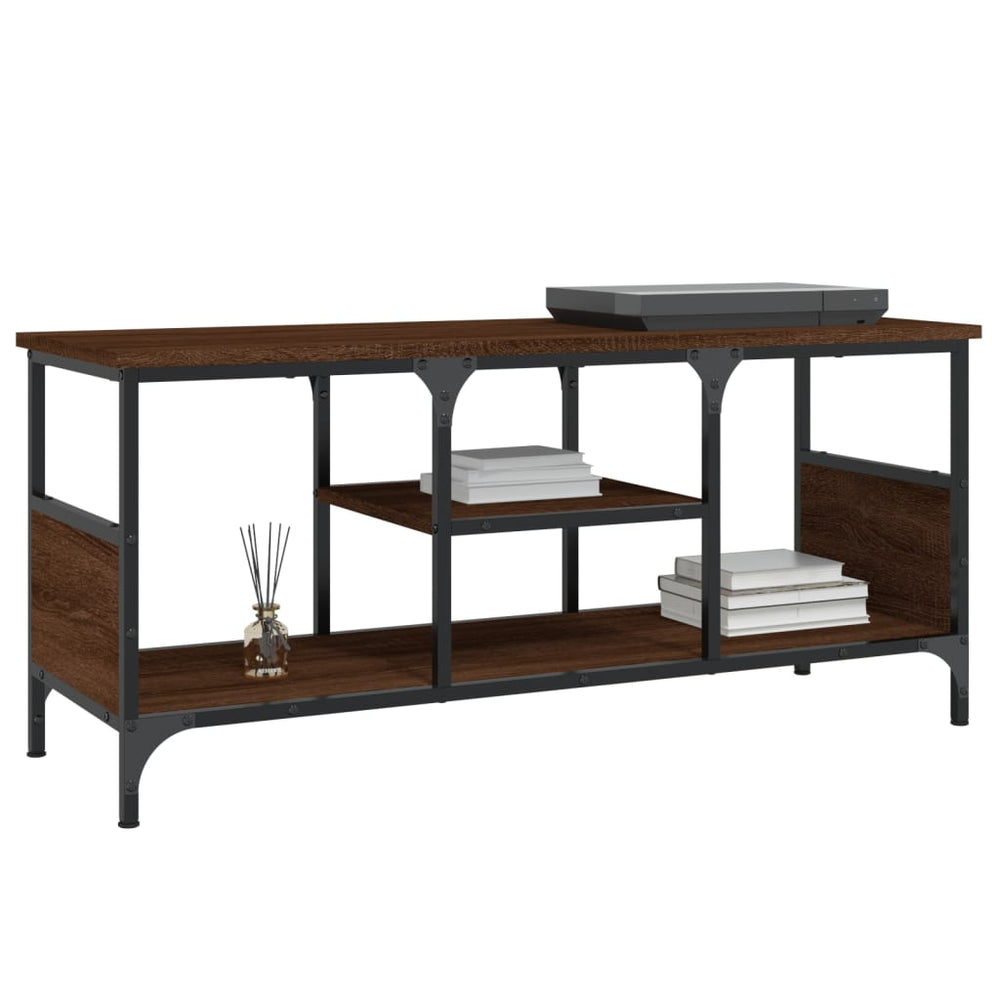 Tv-meubel 100x35x45 cm bewerkt hout en ijzer bruin eikenkleur MeubelReus