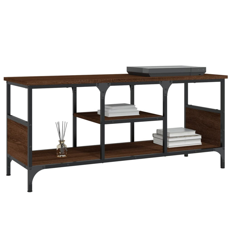 Tv-meubel 100x35x45 cm bewerkt hout en ijzer bruin eikenkleur MeubelReus