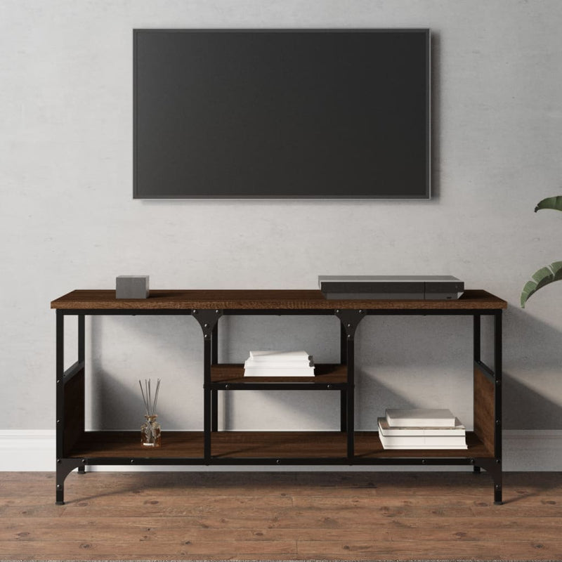 Tv-meubel 100x35x45 cm bewerkt hout en ijzer bruin eikenkleur MeubelReus