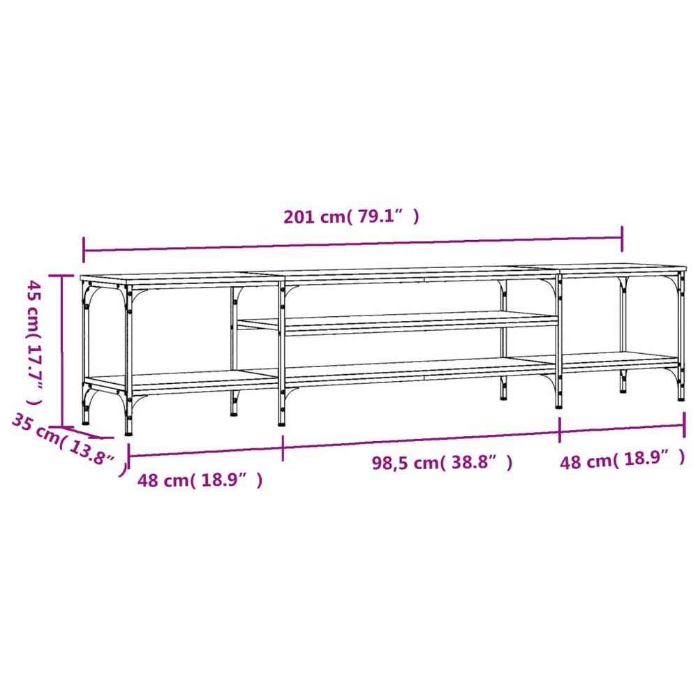 Tv-meubel 201x35x45 cm bewerkt hout en ijzer gerookt eikenkleur MeubelReus