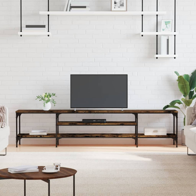 Tv-meubel 201x35x45 cm bewerkt hout en ijzer gerookt eikenkleur MeubelReus