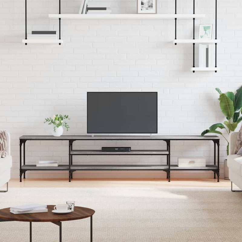 Tv-meubel 201x35x45 cm bewerkt hout en ijzer grijs sonoma eiken MeubelReus