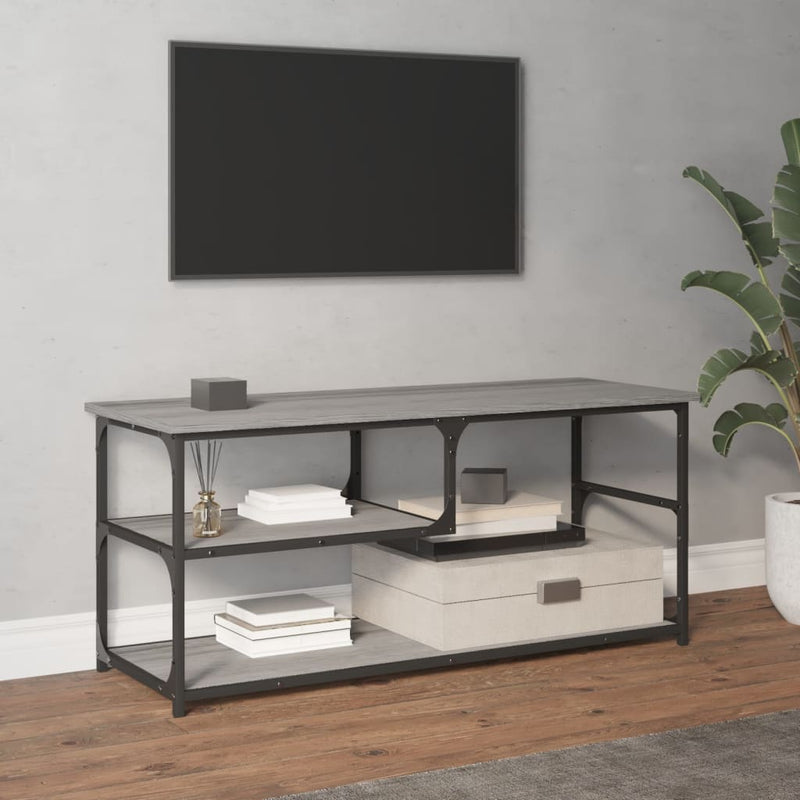 Tv-meubel 103x38x46,5 cm en bewerkt hout staal grijs sonoma MeubelReus
