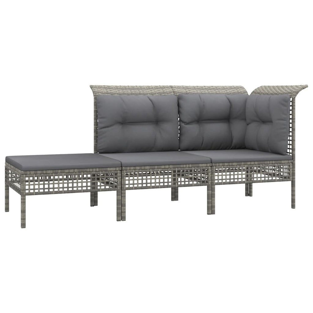 3-delige Loungeset met kussens poly rattan grijs MeubelReus