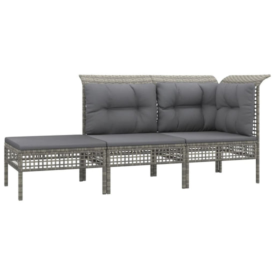 3-delige Loungeset met kussens poly rattan grijs MeubelReus