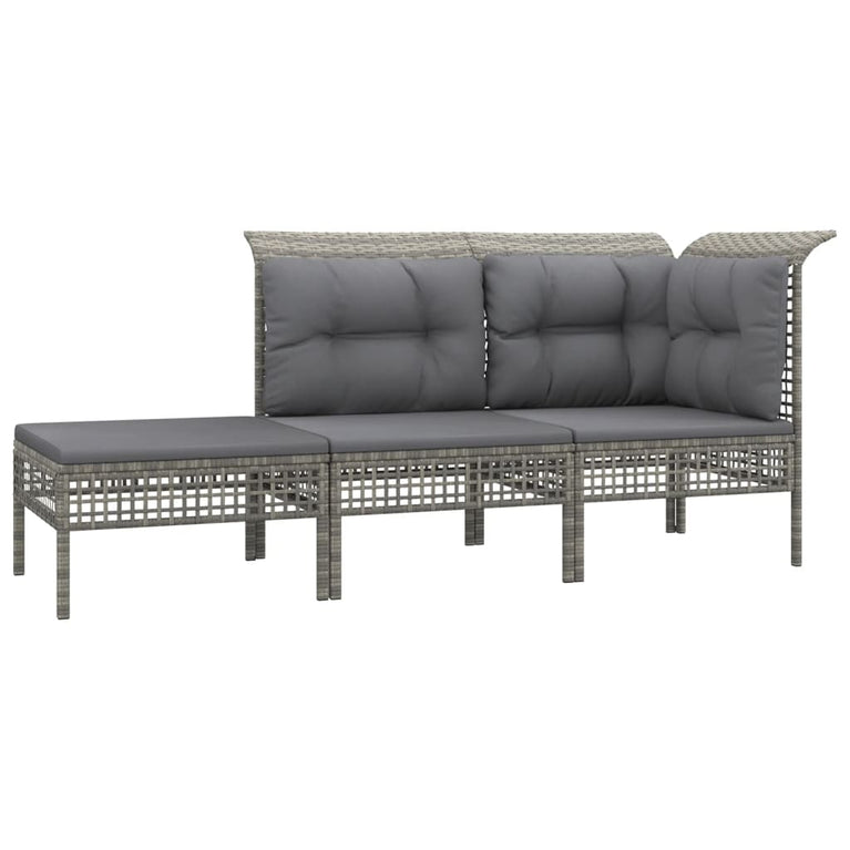 3-delige Loungeset met kussens poly rattan grijs MeubelReus