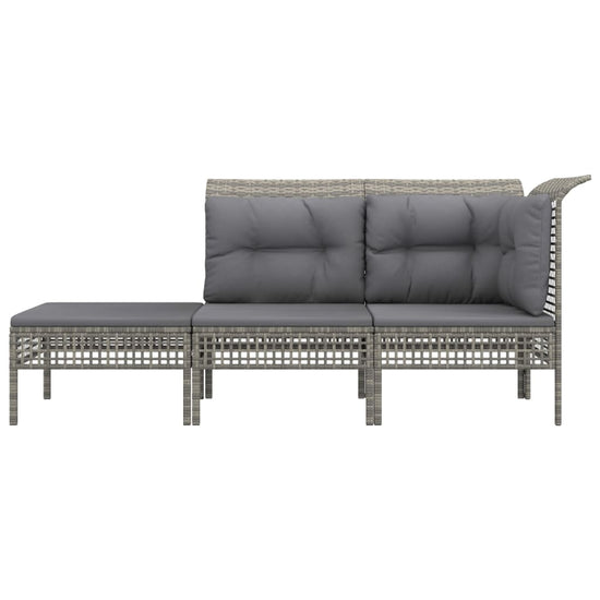 3-delige Loungeset met kussens poly rattan grijs MeubelReus