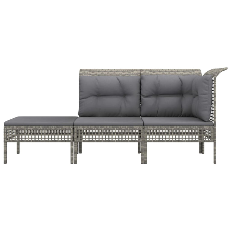 3-delige Loungeset met kussens poly rattan grijs MeubelReus