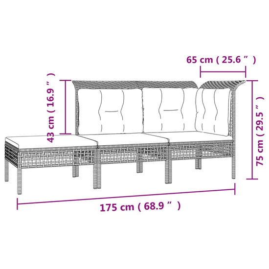 3-delige Loungeset met kussens poly rattan grijs MeubelReus