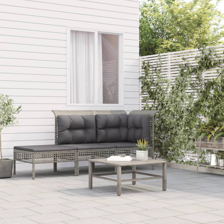 3-delige Loungeset met kussens poly rattan grijs MeubelReus