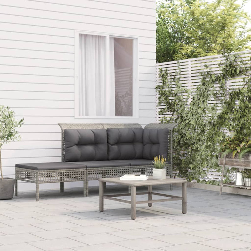 3-delige Loungeset met kussens poly rattan grijs MeubelReus