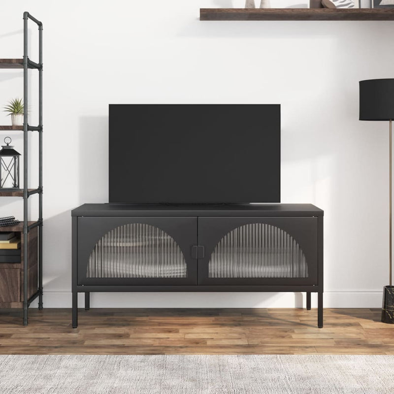 Tv-meubel 105x35x50 cm glas en staal zwart MeubelReus