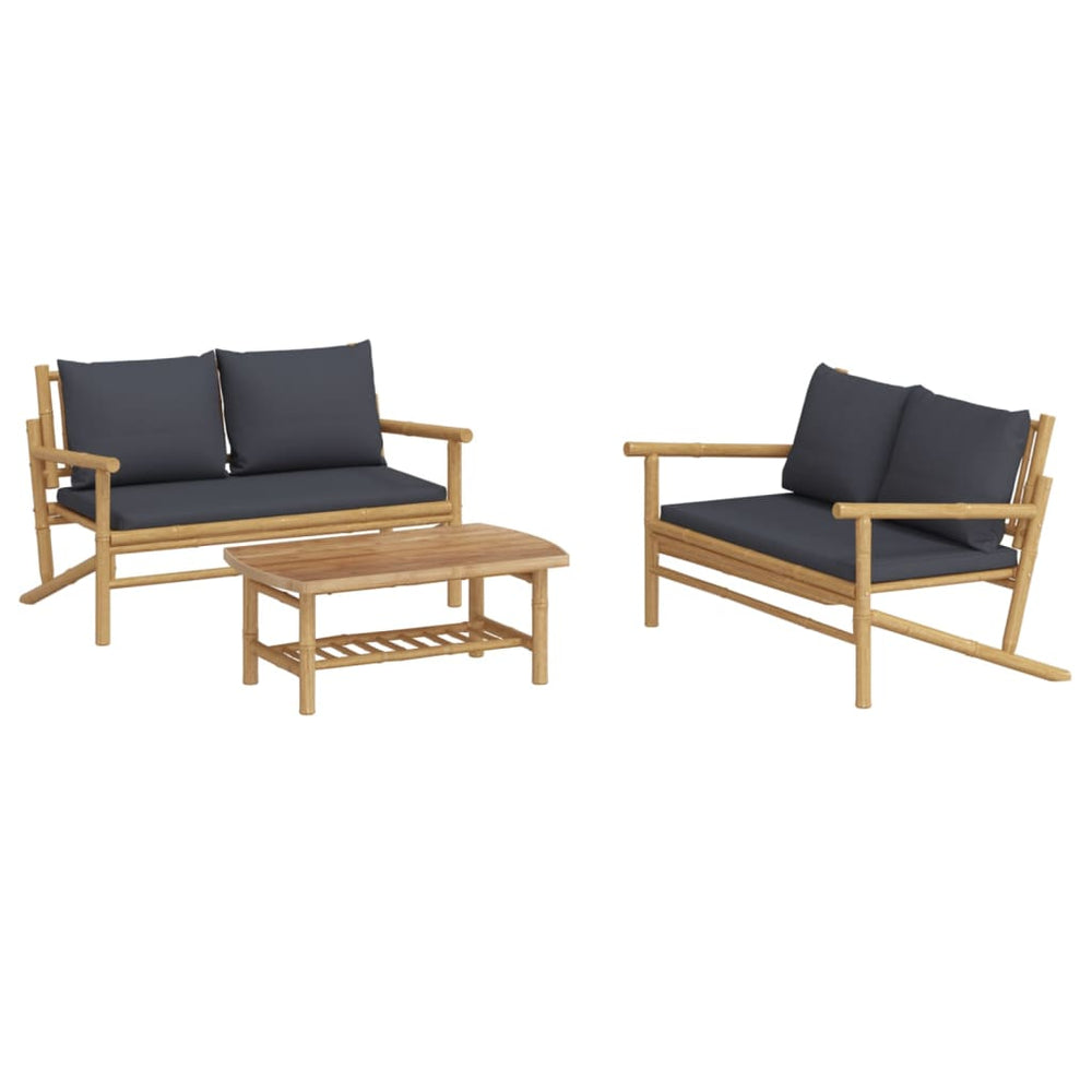 3-delige Loungeset met kussens bamboe donkergrijs MeubelReus