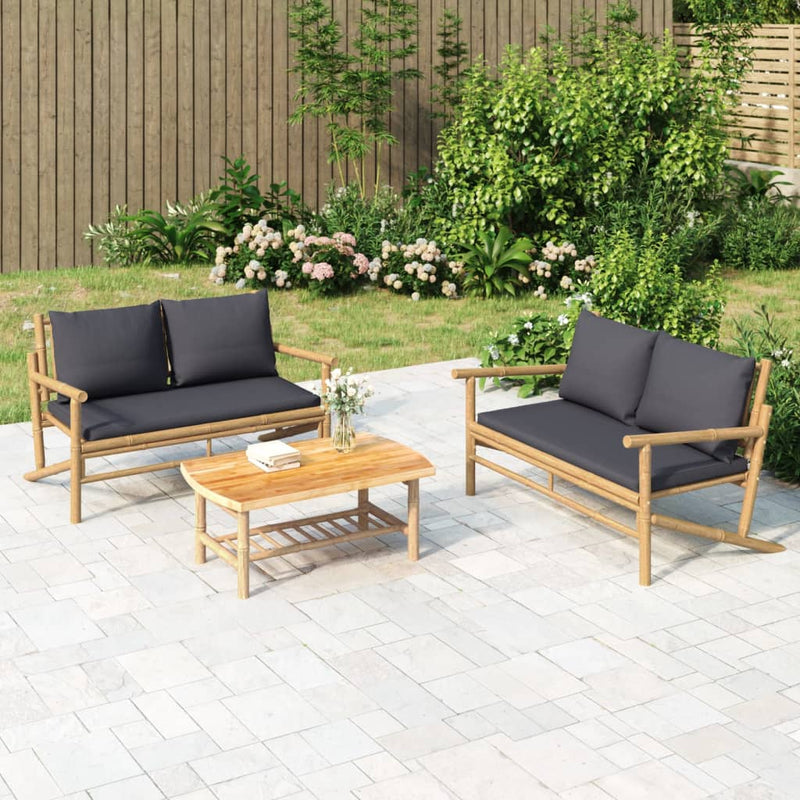 3-delige Loungeset met kussens bamboe donkergrijs MeubelReus