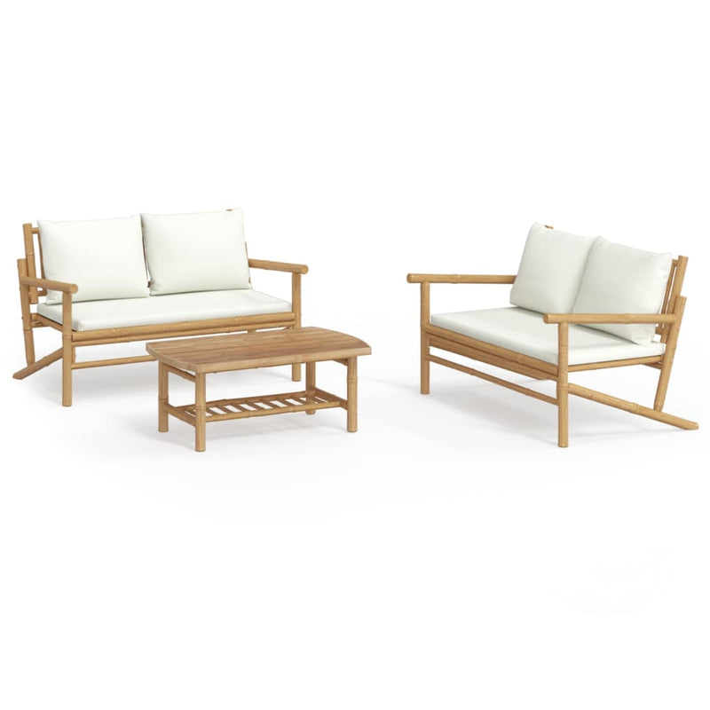 3-delige Loungeset met kussens bamboe crèmewit MeubelReus