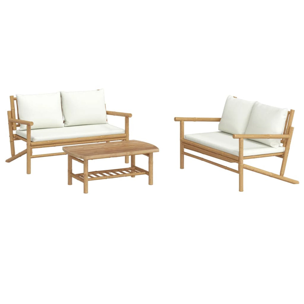 3-delige Loungeset met kussens bamboe crèmewit MeubelReus