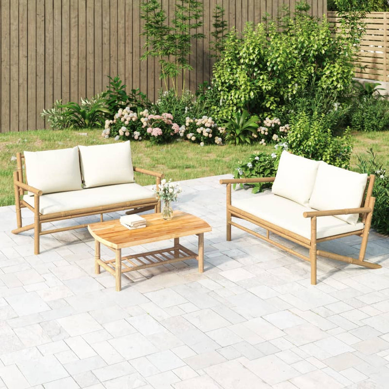 3-delige Loungeset met kussens bamboe crèmewit MeubelReus