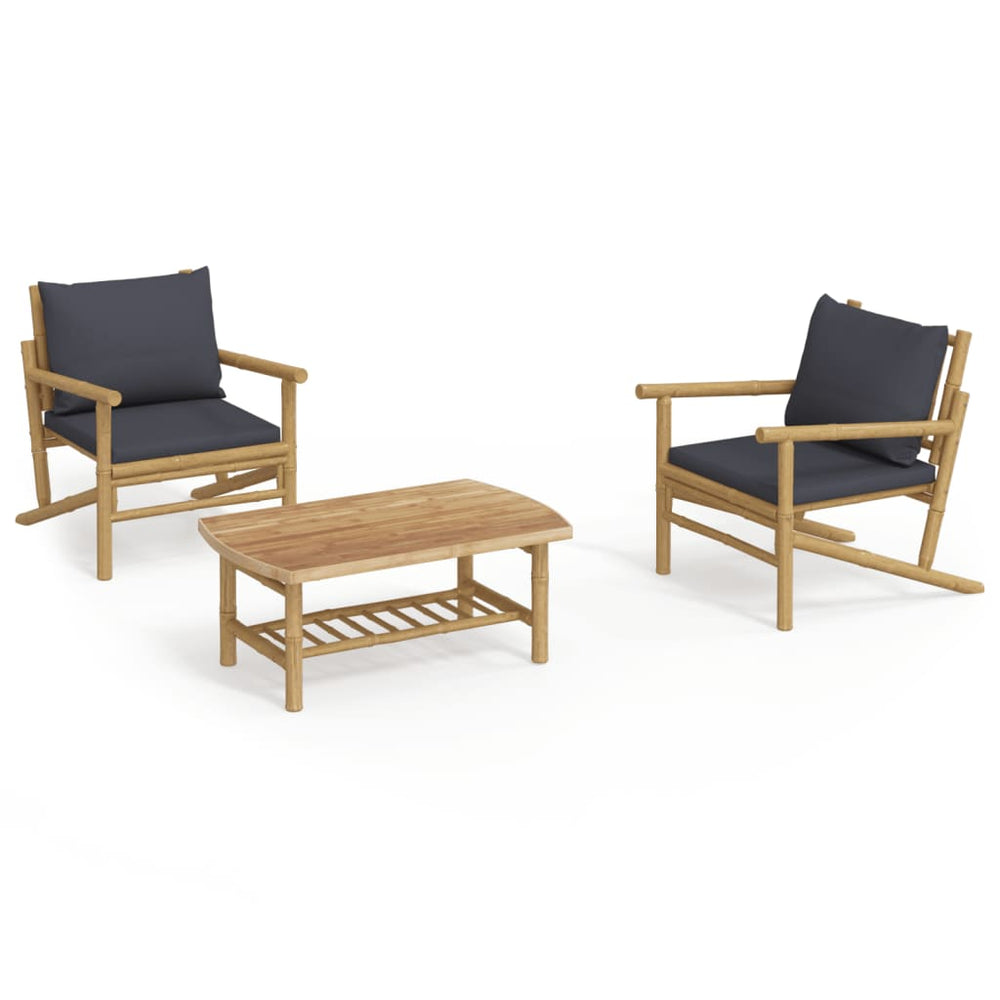 3-delige Loungeset met kussens bamboe donkergrijs MeubelReus