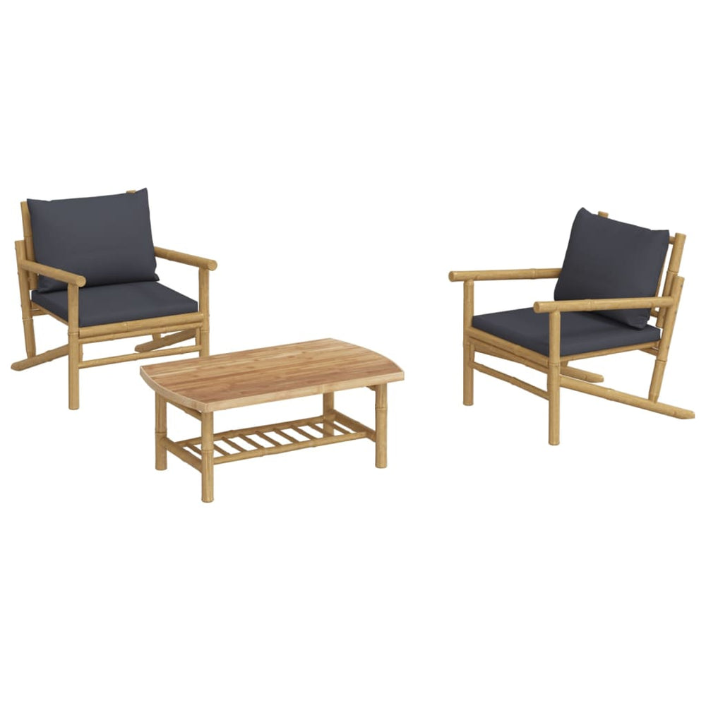 3-delige Loungeset met kussens bamboe donkergrijs MeubelReus
