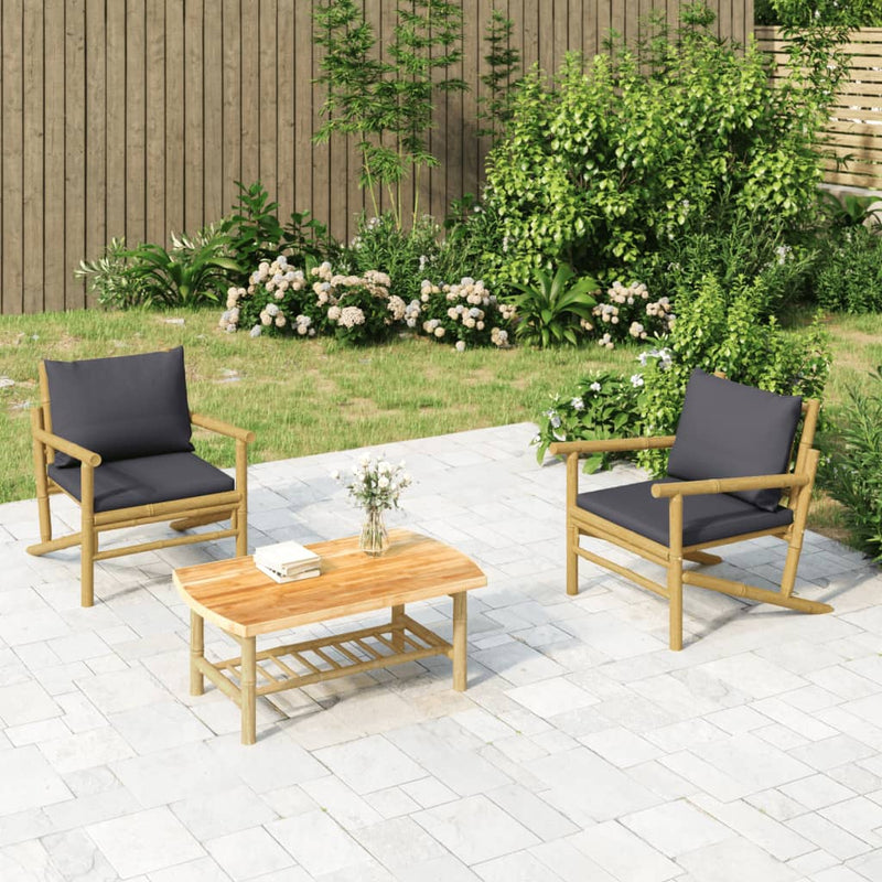 3-delige Loungeset met kussens bamboe donkergrijs MeubelReus