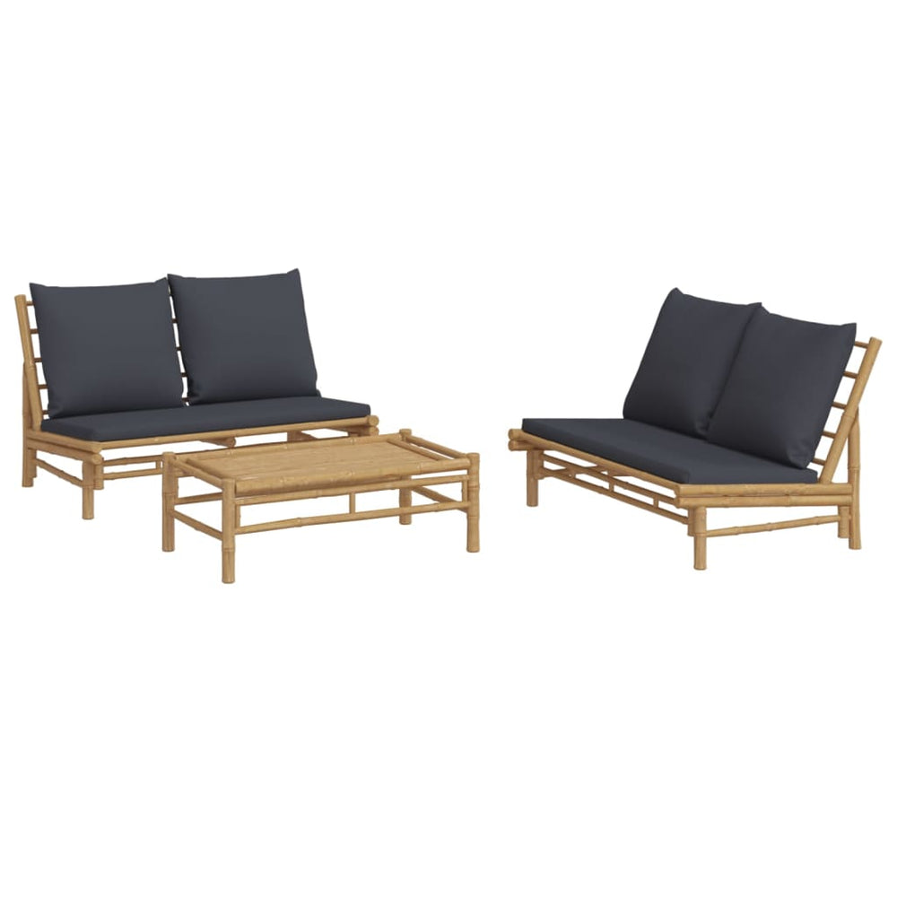 3-delige Loungeset met kussens bamboe donkergrijs MeubelReus
