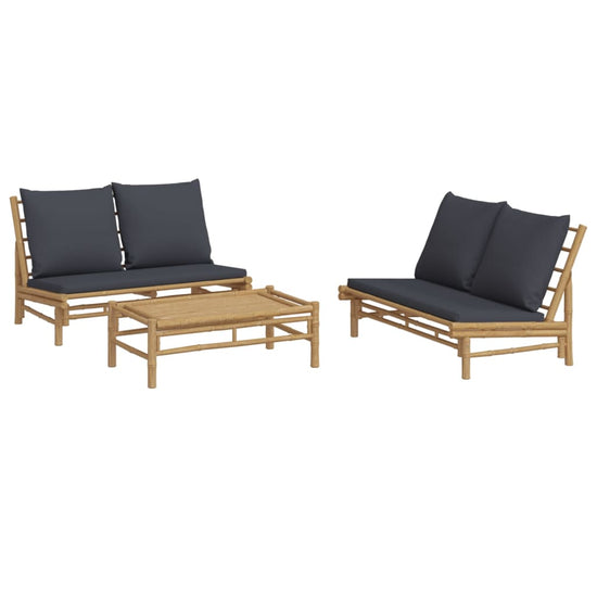 3-delige Loungeset met kussens bamboe donkergrijs MeubelReus