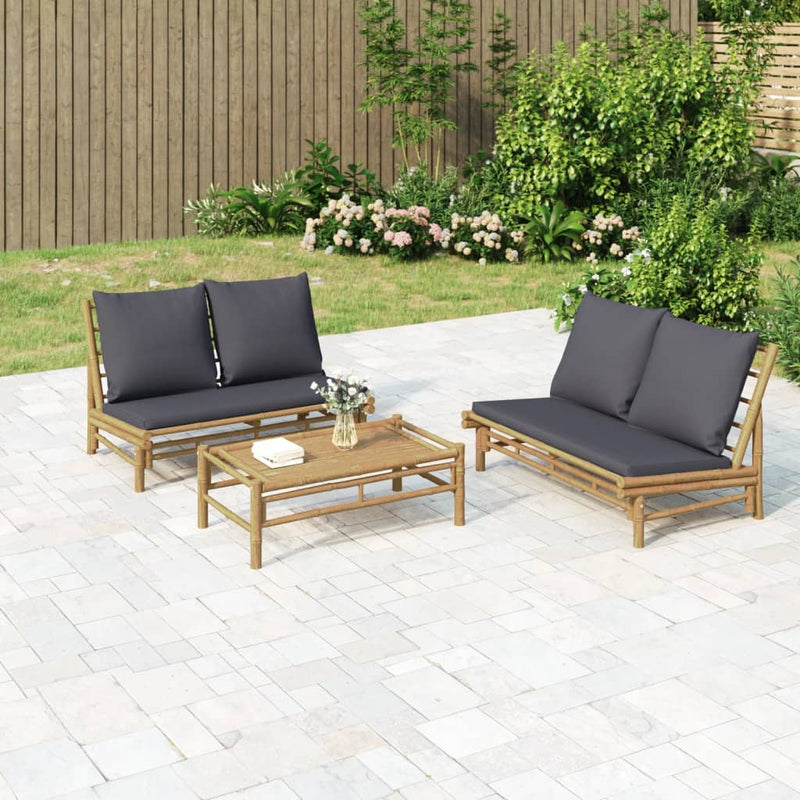 3-delige Loungeset met kussens bamboe donkergrijs MeubelReus