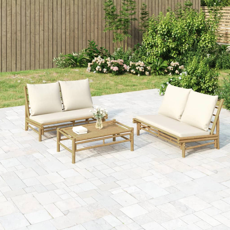 3-delige Loungeset met kussens bamboe crèmewit MeubelReus