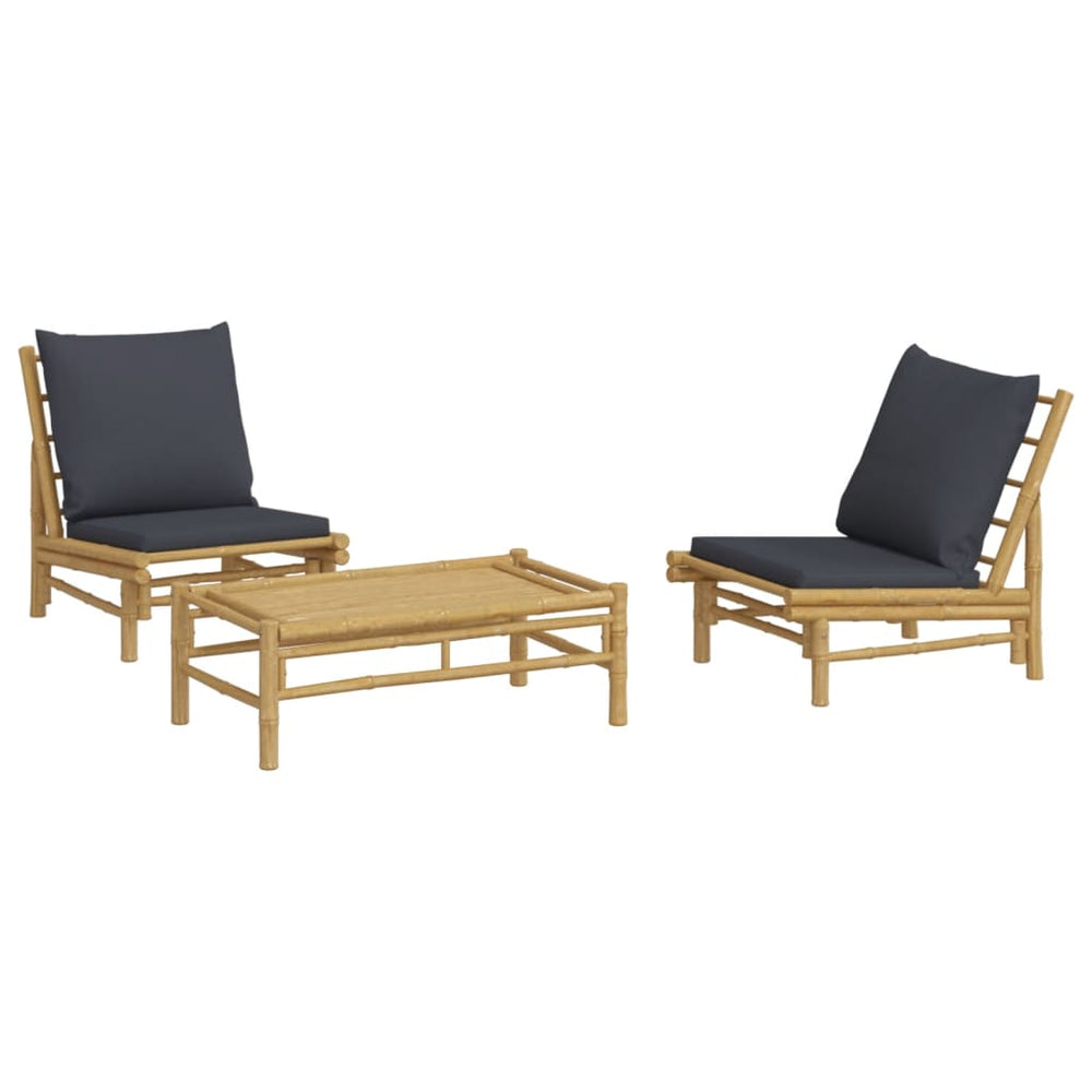 3-delige Loungeset met kussens bamboe donkergrijs MeubelReus