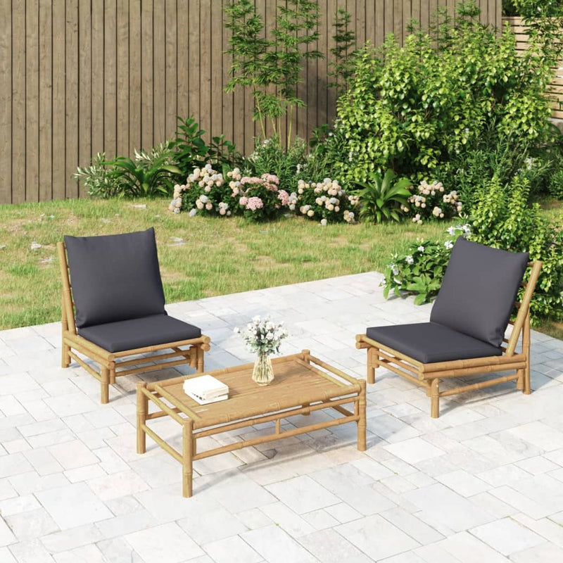 3-delige Loungeset met kussens bamboe donkergrijs MeubelReus