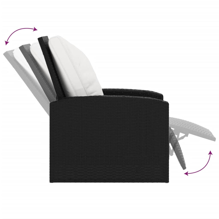 Tuinstoel met kussens verstelbaar poly rattan zwart MeubelReus