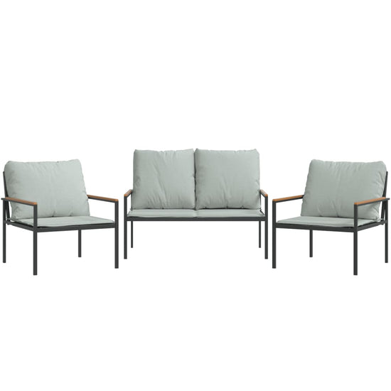 3-delige Loungeset met kussens staal antracietkleurig MeubelReus