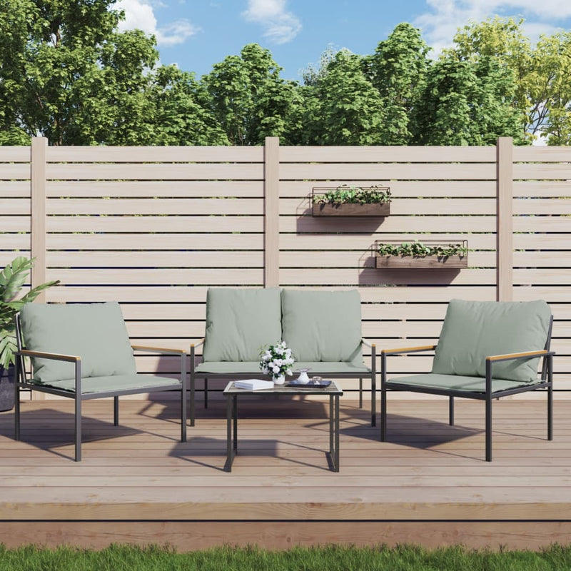 3-delige Loungeset met kussens staal antracietkleurig MeubelReus