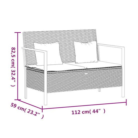 Tuinbank 2-zits met kussens poly rattan bruin MeubelReus