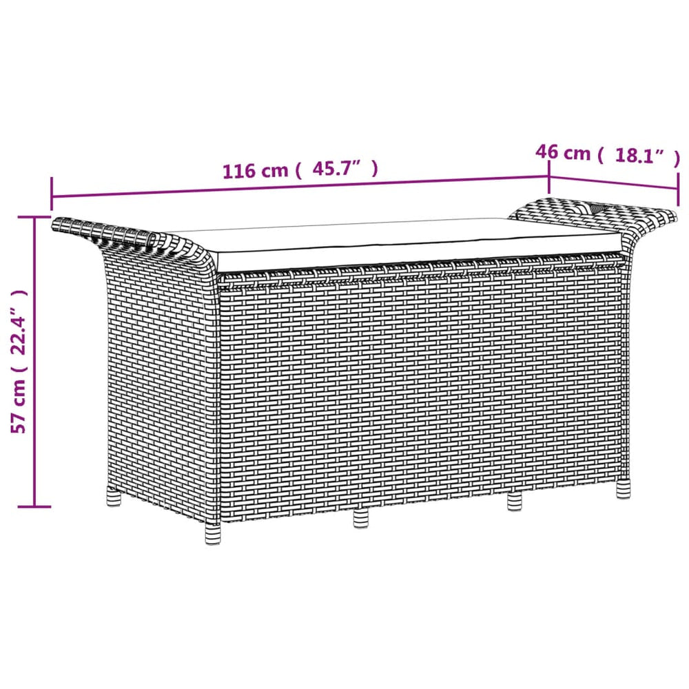 Tuinbank met kussen 116x46x57 cm poly rattan grijs MeubelReus